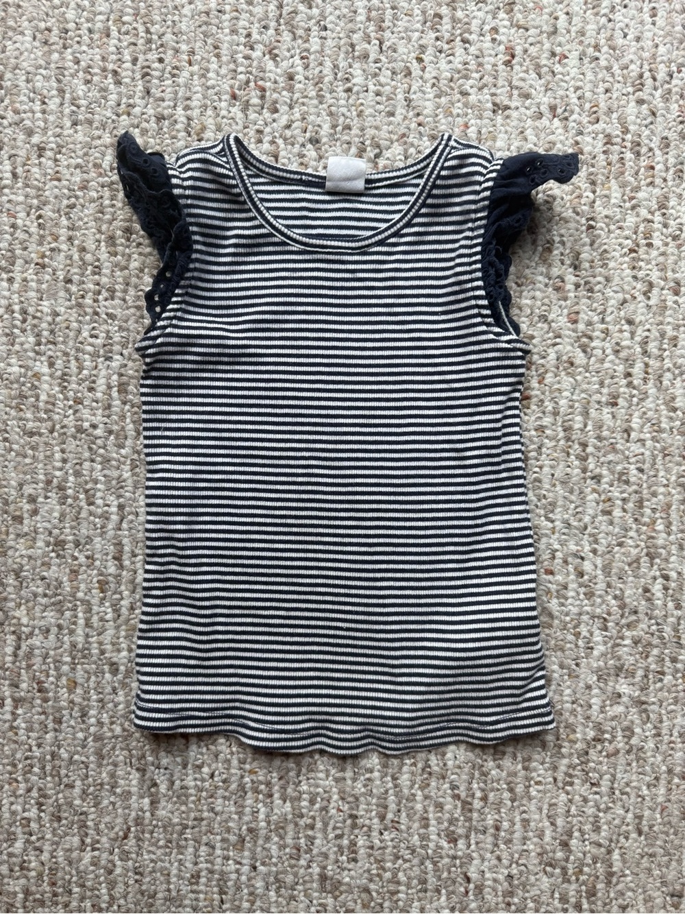 GAP Navy & White Striped Ruffle Eyelet Sleeve Tee
